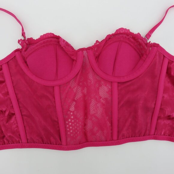 Women Small Pink Flower Floral Lace Underwire Longline Bra Boning Corset Top - Picture 8 of 13